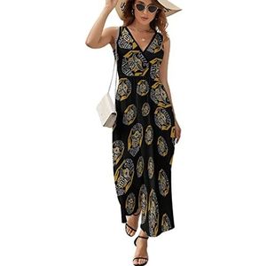 Save The Bees Casual maxi-jurk voor dames V-hals zomerjurk mouwloze strandjurk L