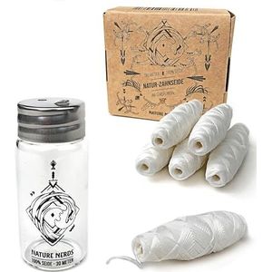 Nature Nerds - plasticvrij natuurlijk flosdraad in glazen fles gewaxt met Candelilla - 6 spoelen - 180 m