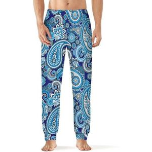 Blauwe Paisley Patroon Mannen Pyjama Broek Zachte Lounge Bottoms Met Pocket Slaap Broek Loungewear