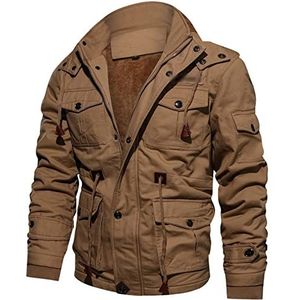 SUKORI Fleecejassen Voor Heren Winter Fleece Jacket Men Casual Thickened Jacket Hooded Jacket Men (Color : Khaki, Size : 4XL)