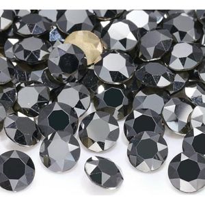 Fancy 10 stuks edelsteenbloem K9 glitter glasstenen pointback edelsteen kristal strass kralen lijm op strass voor DIY nail art-Jet Metallic Zilver-08mm-10 stuks