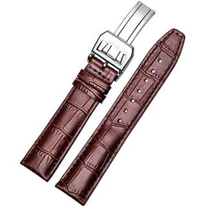 De kijkbands van mannen Italiaans kalfsleer horlogebandbeslag vouwgesp heren 20 22 mm (Color : Brown Silver 1_20mm with Clasp)