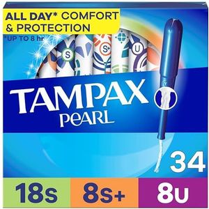 Tampax Pearl Tampons Trio Pack, Super/Super Plus/Ultra Absorbency with BPA-Free Plastic Applicator and LeakGuard Braid, Unscented, 34 Count