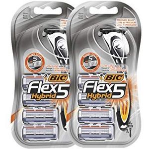 BIC Flex5 Hybrid Make-upset voor heren, 2 handgrepen en 8 reserveonderdelen