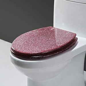 Hars glitter toiletbril, sprankelende toiletbrilhoes rond ovaal, eenvoudige installatie en reiniging, softclose toiletbril (goud, zilver, zwart, roze), roze(Size:Pink)