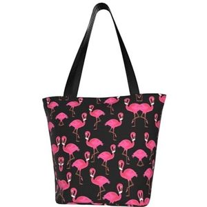 AkosOL Mooie roze flamingo's klassiek bedrukt ontwerp, lichtgewicht gewatteerde handtas met grote capaciteit, geschikt om te winkelen, fitness, modieus en gemakkelijk te matchen met het leven, Zwart,
