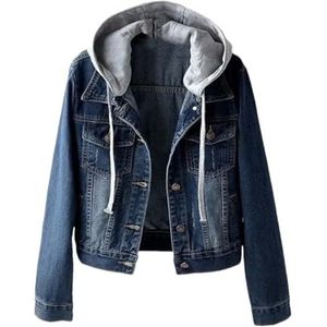 Pegsmio Dames denim jas lente herfst korte jas jeans jassen tops losse lange mouwen overjas bovenkleding, DarkBlueCap, L