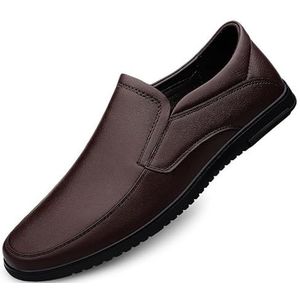 Loafers for heren Effen kleur Veganistisch leer Antislip loafer Schoenen Platte hak Lichtgewicht antislip Casual instappers (Color : Brown, Size : 41 EU)