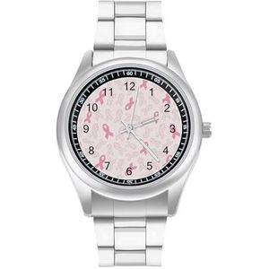 Borstkanker Bewustzijn Roze Linten Mode Horloge Zakelijke Jurk Quartz Rvs Polshorloge Armband Horloges