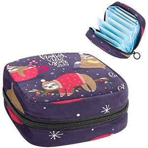 Periode Pouch Draagbare Tampon Opbergtas,Tampon Houder voor Portemonnee Vrouwelijke Product Organizer,Vrolijk Kerstmis Mooie Luiaard, Meerkleurig, 4.7x6.6x6.6 in/12x17x17 cm