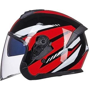 Motorhelm, Dubbel vizier open gezicht 3/4 scooter straat crossmotor helm DOT goedgekeurd D,XL61-62cm(J,M5758cm)