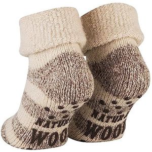 Piarini ABS antislipsokken, 1 paar, wollen sokken, wintersokken, Noorse sokken met badstof aan de binnenkant, voor dames en heren, ecru-beige gestreept, 35/38 EU