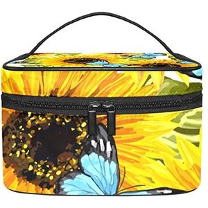 Zonnebloem en vlinder make-up organizer tas, reismake-up tas organizer case draagbare cosmetische tas voor vrouwen en meisjes toiletartikelen, Meerkleurig, 22.5x15x13.8cm/8.9x5.9x5.4in