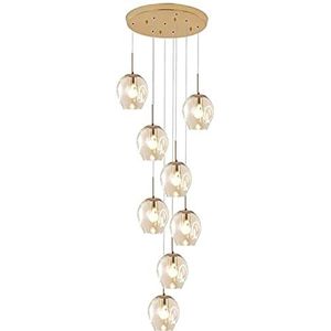 Hanglampen Glazen Bol 12-Lights Regendruppel Kroonluchter, 220cm Verstelbare Hoogte Hanglamp E26 Inbouw Handgeblazen Glazen Bol Plafondlamp Nordic Decor Trap Hanglamp-Amber 8 Hanglamp