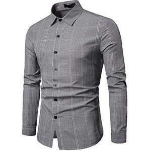 PRJN Formeel overhemd met lange mouwen voor heren met zakknoop en zak, Donkergrijs, M