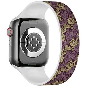 Solo Loop band compatibel met alle series Apple Watch 42/44/45/49mm (vintage bloem roos) rekbare siliconen band band accessoire, Siliconen, Geen edelsteen