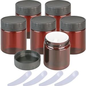 OIFAODAO， Pak van 6, 60 ml lege bruine plastic cosmetische potpotten met binnenvoering en zwarte deksels potje make-up containerset ，Cosmetische potjes