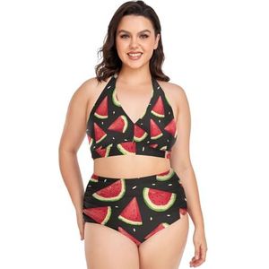 Plakjes Watermeloen Polka Dots Vrouwen Bikini Sets Plus Size Badpak Twee Stukken Hoge Taille Strandkleding Meisjes Badpakken, Pop Mode, L