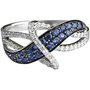 Dubbele Kleur Vrouwen Mode Trend Crossing Strass Ring Geometrische Blauwe Strass Ring Dames Sieraden Diamant Ringen Voor Vrouwen Maat 6 10 Gsdviyh36 Ring, Zilver, 9