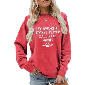 MLZHAN Vrouwen Hockey Sport Sweatshirts Mijn Favoriete Hockeyspeler Calls Me Mom Shirt Moederdag Casual Mama Sweatshirt, Rood 2, S