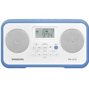 Sangean PR-D19BU FM Stereo/AM Digitale Tuning Draagbare Radio met Beschermende Bumper (Wit/Blauw)