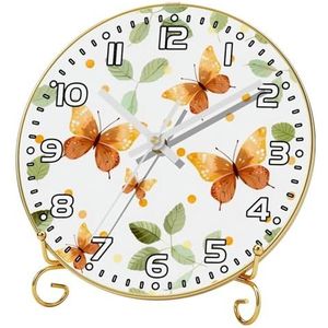 YTYVAGT Wandklok, klokken voor slaapkamer, werkt op batterijen, aquarel vlinders bladeren herfst, ronde stille klok 9,4 inch