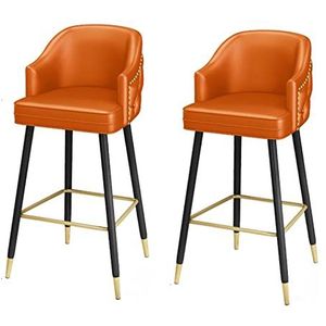 ShuuL Moderne Metalen Lederen 26 ""Heigh Oranje Barkrukken Set van 2, Eetkamerstoelen met Gebogen Rugleuning Nailhead Trim Metalen Benen Gouden Voetsteun, Counter Hoogte Barkruk voor Home Club R