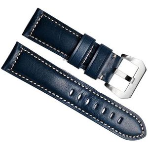 dayeer Echt Rundleer Retro Horloge Band Voor Panerai PAM111 441 Horlogeband Man Polsband 20mm 22mm 24mm (Color : Retro blue silver, Size : 22mm)