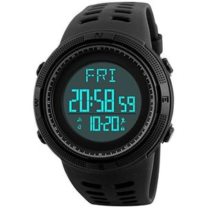 Men's Digital Watch Sports Outdoor Watch Pedometer Waterproof Alarm Clock Electronic Army Watch (Black)
