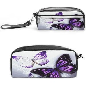 MNVTSKOP Witte Paarse Vlinders Make-uptas Kleine Cosmetische Reistas Draagbare Briefpapier Organizer voor Vrouwen Leraar