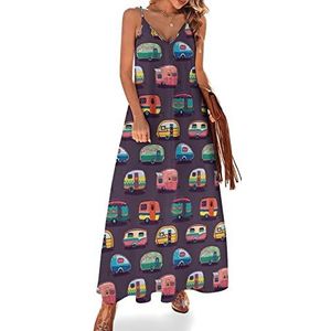Happy Campers mode zeester strand thema print dames zomer maxi-jurk V-hals mouwloze spaghettiband lange jurk