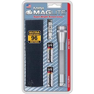 Mag-Lite M2A10H Mini Maglite AA zaklamp 14,5 cm zilver incl. 2 Mignon-batterijen en nylon holster