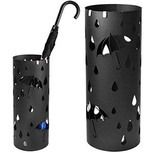 BAKAJI Paraplubak van ijzer ontwerp paraplustandaard ronde vorm decoratie paraplu en druppels bad druppelbescherming en haken voor paraplu's opvouwbaar (zwart)