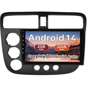 Android 15 Autoradio 9 inch touchscreen voor Honda Civic 2001 2002-2005 Autoradio Navigatie met Carplay met GPS navigatie Bluetooth FM USB Steering Wheel Control(X9 8G+256G)