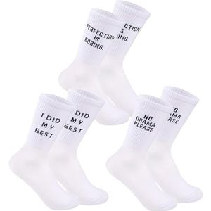 Bangbobi 3 paar grappige tennissokken met spreuk - ademend en gepersonaliseerd voor mannen en vrouwen, witte katoenen sokken voor thuis en sport, één maat 36-42