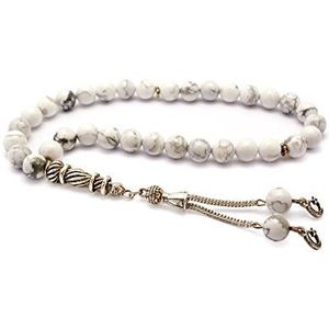 Hoogwaardige gebedsketting - Tesbih Tasbih 33 parels maan & ster hanger - marmer wit, Parel Parel marmer, Parel