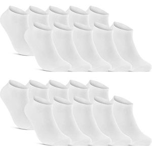 10 | 20 | 30 Sneaker Sokken Heren & Dames Zwart Wit Grijs Katoen (20x Wit 39-42)
