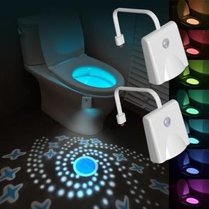 2PCS toiletlamp met sterprojectielicht 16 kleuren veranderende oplaadbare toiletpot licht bewegingssensor voor kamer badkamer,A,1