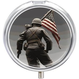 Pil Organizer 3 Compartiment Verenigde Staten Marine Pillendoos met Spiegel Reizen Pil Case voor Pocket Metalen Pil Container Wekelijkse Geneeskunde Planner Vitamine Organizer 1,97 Inch