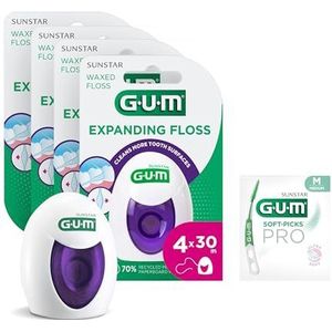 GUM EXPANDING FLOSS | verwijdert plak van tussen de tanden | breidt uit naar grote interdentale ruimtes | ideaal voor gevoelig tandvlees en gevoelige tanden | 4x30m (+1 gratis sample)