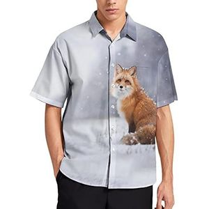 Rode vos in besneeuwde winter Hawaiiaans shirt voor mannen zomer strand casual korte mouw button down shirts met zak