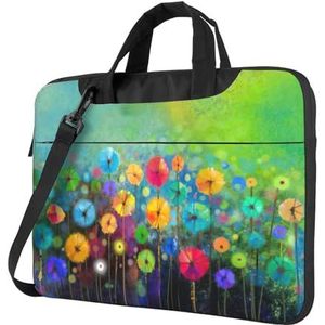 Grote laptoptas met haaienprint, computertas, laptoptas, aktetas voor vrouwen, kantoor, zakenreizen, Abstracte stijl kleurrijke bloemen, 13 inch