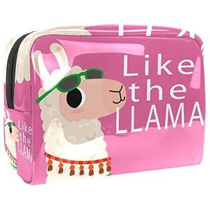 Make-uptas PVC toilettas met ritssluiting waterdichte cosmetische tas met schattige alpacae dier roze voor vrouwen en meisjes