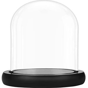 Belle Vous 10 cm Glazen Stolp Pot met Zwart Houten Basis – Doorzichtig Decoratieve Tafeltop Display Bak met Tray voor Fee Lichten, Kopstukken en Antieke Items