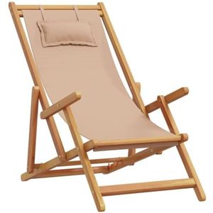 vidaXL Strandstoel inklapbaar massief eucalyptushout en stof taupe, tuinstoel, standenstoel, loungestoel tuin, campingstoel, terrasstoel, loungestoel