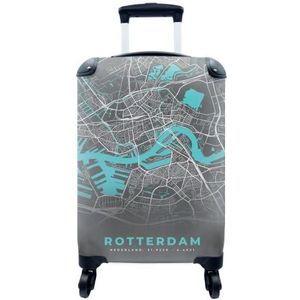 MuchoWow® Koffer - Stadskaart - Rotterdam - Grijs - Blauw - Past binnen 55x40x20 cm en 55x35x25 cm - Handbagage - Trolley - Fotokoffer - Cabin Size - Print