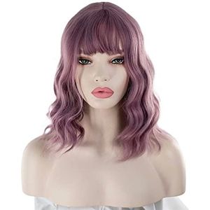 DieffematicJF Pruik Wig Head Cover Gradual Lavender Fried Dough Twist Curl Short Hair Air Bangs Wig Head Cover