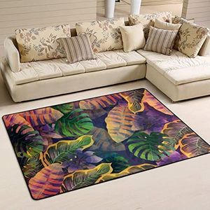 Vloerkleed 100 x 150 cm, retro tropische bladeren welkomstmat pluche kantoormatten decoratie woonkamer tapijt, voor ingang, strand
