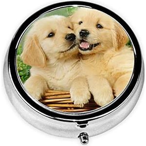 Hond Golden Retriever Mini Fashion Ronde Pillendoos, Reispillendoos, Draagbare EHBO-pillendoos, geschikt voor de portemonnee zak