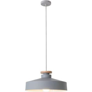 LANGDU Macaron creatieve lampenkap enkele kop kroonluchter met houten aluminium hanglamp E27 voet - verstelbaar koord thuis hanglampen for keukeneiland studeerkamer woonkamer bar(Color:A Gray,Size:35c